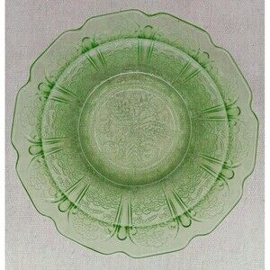 Jeannette Depression Uranium Glass Bowl Cherry Blossom Green 6"x1.5" EUC